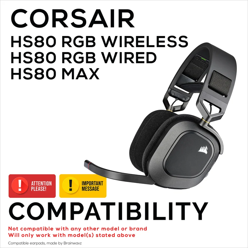 Hybrid-Ohrpolster für Corsair HS80 RGB Wireless, Wired & HS80MAX Gaming-Kopfhörer, weiches Cool-Gel, superweicher Stoff, mit PU-Leder und dickerem Memory-Schaum