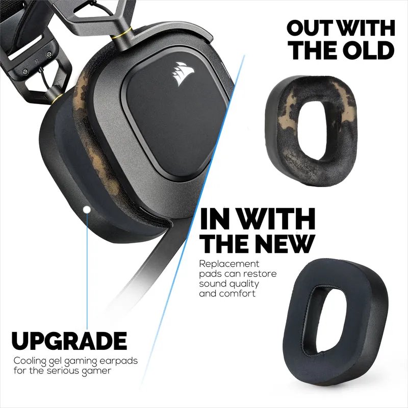 Hybrid-Ohrpolster für Corsair HS80 RGB Wireless, Wired & HS80MAX Gaming-Kopfhörer, weiches Cool-Gel, superweicher Stoff, mit PU-Leder und dickerem Memory-Schaum