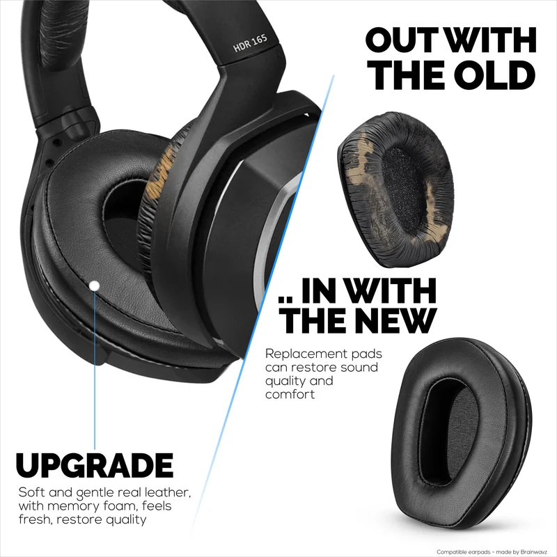 Ohrpolster aus Schaffell für die Kopfhörer SENNHEISER RS165, RS175, RS185 und RS195 – Hochwertige, weiche Ohrpolster aus echtem Leder und Memory Foam, HDR165, HDR175, HDR185, HDR195