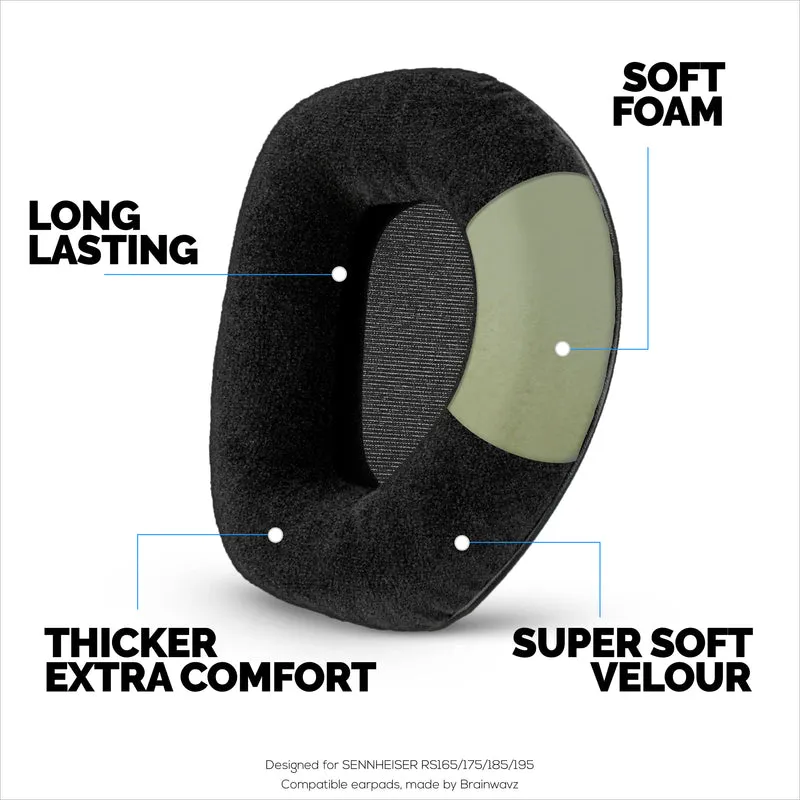 Alas Telinga Velour untuk Fon Kepala SENNHEISER RS165, RS175, RS185 & RS195 - Pad Telinga Buih Lembut, HDR165, HDR175, HDR185, HDR195