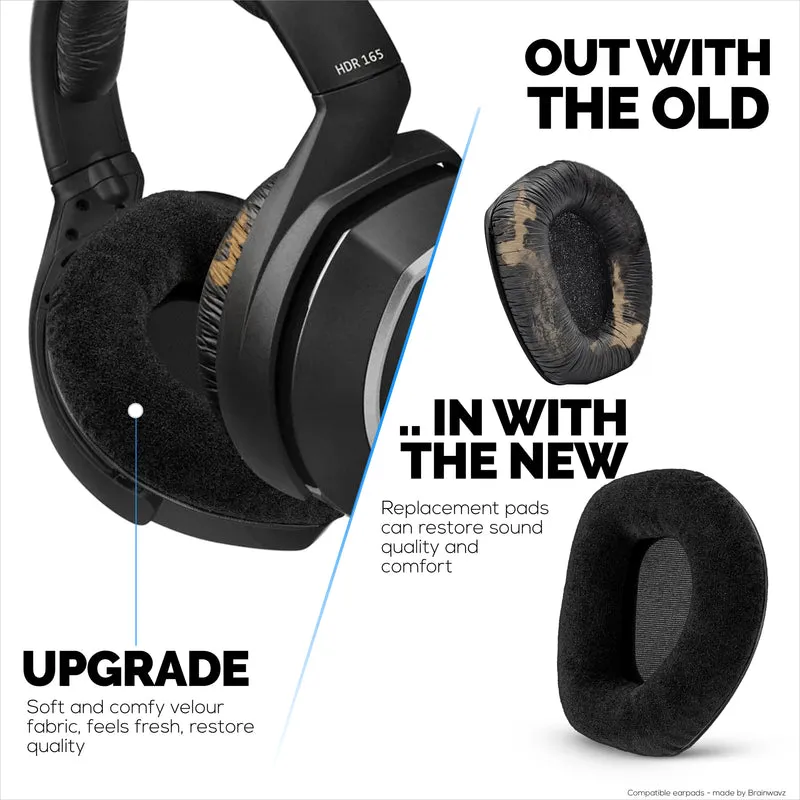 Alas Telinga Velour untuk Fon Kepala SENNHEISER RS165, RS175, RS185 & RS195 - Pad Telinga Buih Lembut, HDR165, HDR175, HDR185, HDR195