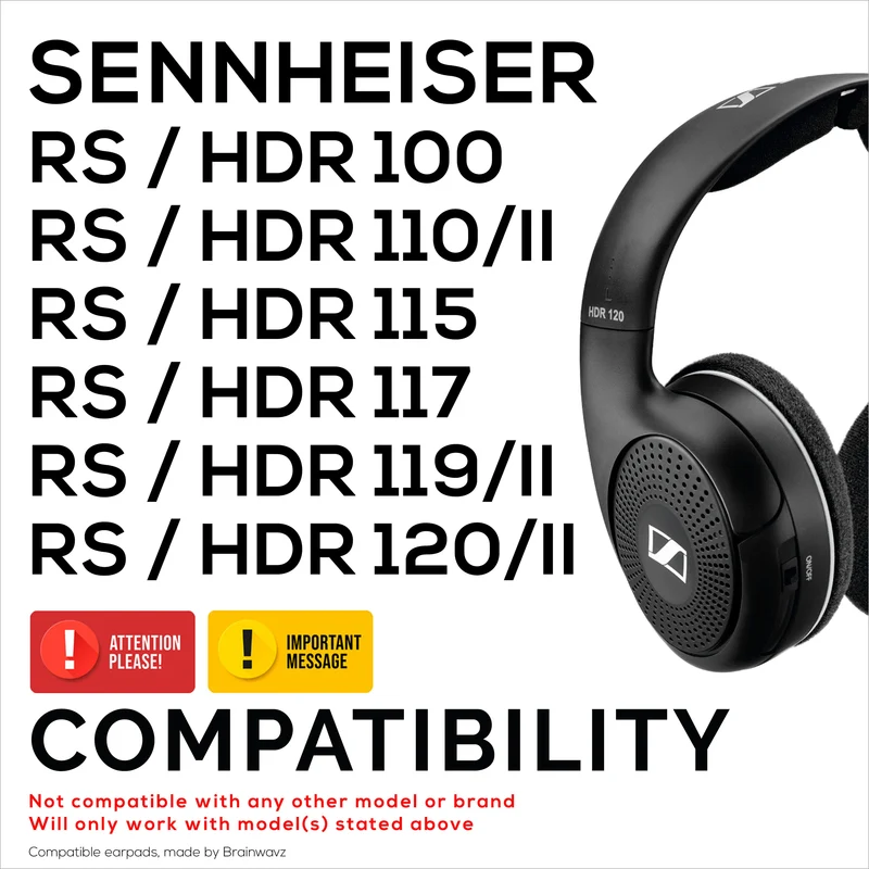 Ersatz-Ohrpolster für SENNHEISER-Kopfhörer RS120, RS110, RS115, RS117, RS119 – Ohrpolster aus weichem PU-Leder und Schaumstoff – HDR 120, HDR100, HDR110, HDR117, HDR119