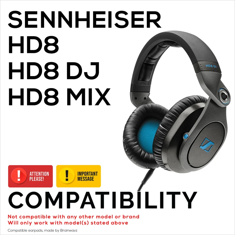 Ersatz-Ohrpolster für Sennheiser HD8/HD8 DJ/HD6 Mix-Kopfhörer – weiches PU-Leder und Memory-Schaum.