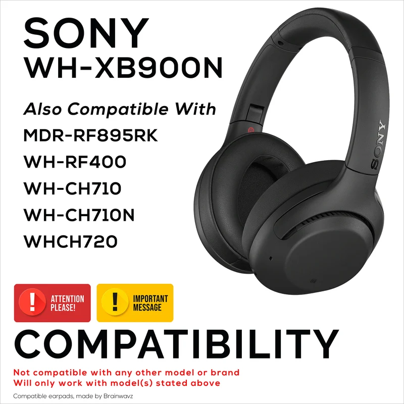 Pad Telinga Gantian untuk Fon Kepala SONY WH-XB900N - Kulit PU Lembut & Busa Memori