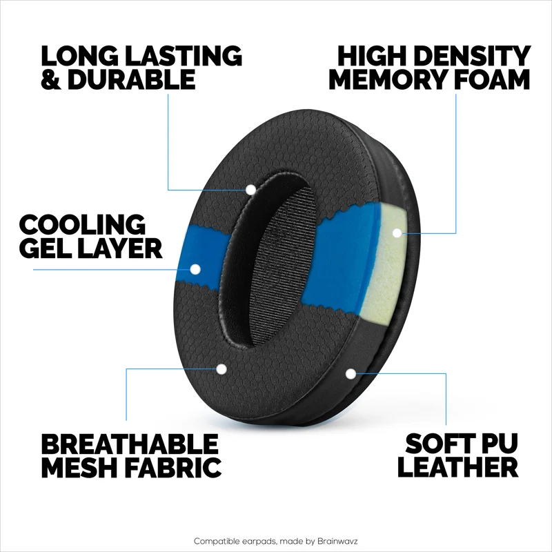 Hybrid-Ohrpolster für HyperX Cloud 1, 2/2 Wireless, Core, Flight/Flight S, Alpha/Alpha S Headsets und mehr, weiches, atmungsaktives Gewebe, kühlendes Gel, zusätzlicher Komfort, langlebig und langlebig