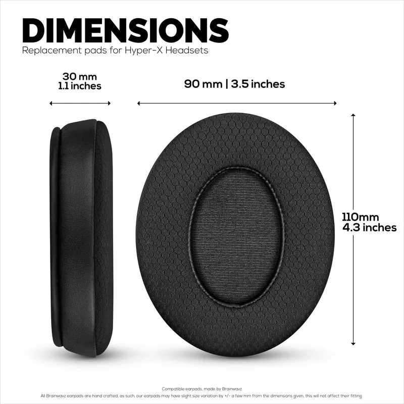 Hybrid-Ohrpolster für HyperX Cloud 1, 2/2 Wireless, Core, Flight/Flight S, Alpha/Alpha S Headsets und mehr, weiches, atmungsaktives Gewebe, kühlendes Gel, zusätzlicher Komfort, langlebig und langlebig