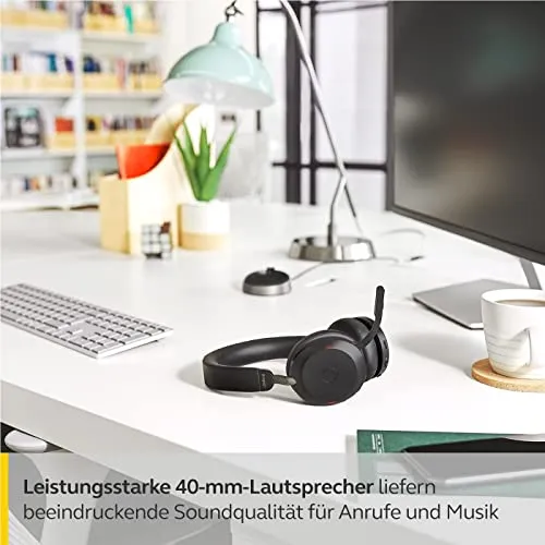 Jabra Evolve2 75 Wireless PC Headset mit Ladedock, 8-Mikro-Technologie, mit moderner aktiver Geräuschunterdrückung