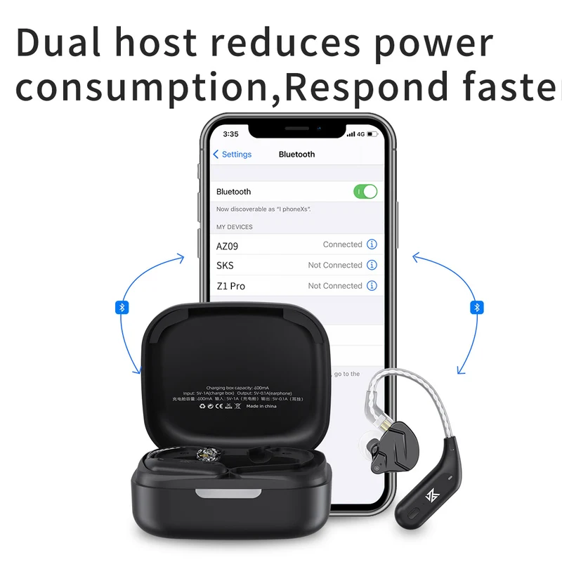 【KZ-AZ09】 Bluetooth 5.4 Ear Hook – Convert Wired IEMs to Wireless with AAC & Dual Host, Bluetooth 5.4 Module, TWS Waterproof Earhook, Long Battery Life