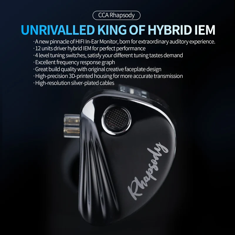 【CCA Rhapsody】2DD+4BA Hybrid Driver HiFi IEMs Earphones with 4 Tuning Switches