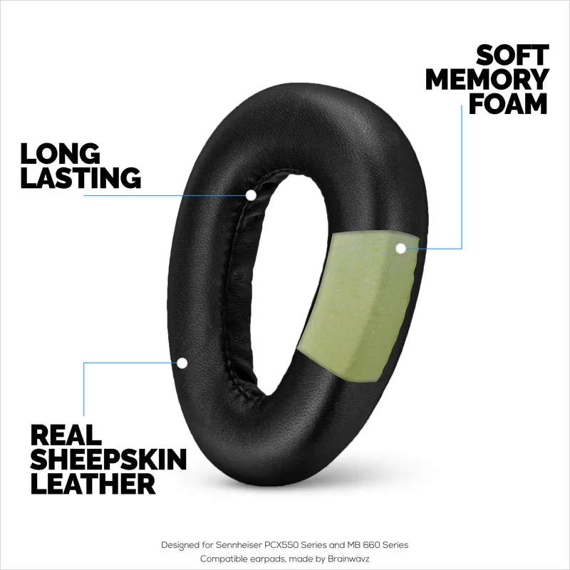 Pad Telinga Kulit Sheepskin untuk Sennheiser PXC480, PXC550, PXC 550-II, MB660 UC, MB 660 MC Fon Kepala, Lembut, Kusyen Gantian, Keselesaan Tambahan
