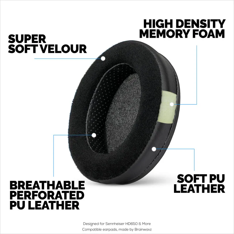 Pad Telinga Tebal Hibrid untuk Sennheiser HD600, HD650, HD660S, HD525, HD535, HD545, & Massdrop HD58X, Fon Kepala HD6XX - Buih Memori dengan Velor & Bahan Hibrid Kulit PU