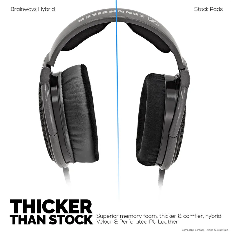 Pad Telinga Tebal Hibrid untuk Sennheiser HD600, HD650, HD660S, HD525, HD535, HD545, & Massdrop HD58X, Fon Kepala HD6XX - Buih Memori dengan Velor & Bahan Hibrid Kulit PU