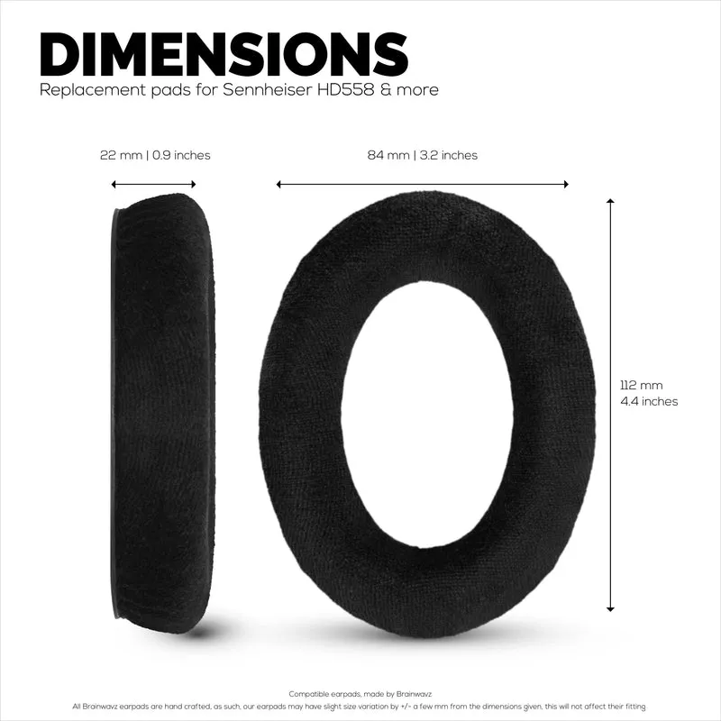 Ersatz-Ohrpolster für Sennheiser HD598 (CS/SE/SR), HD599, HD558, HD518, HD595, HD569, HD579, HD560S, HD555, HD515, HD559 Kopfhörer, Veloursschwarz