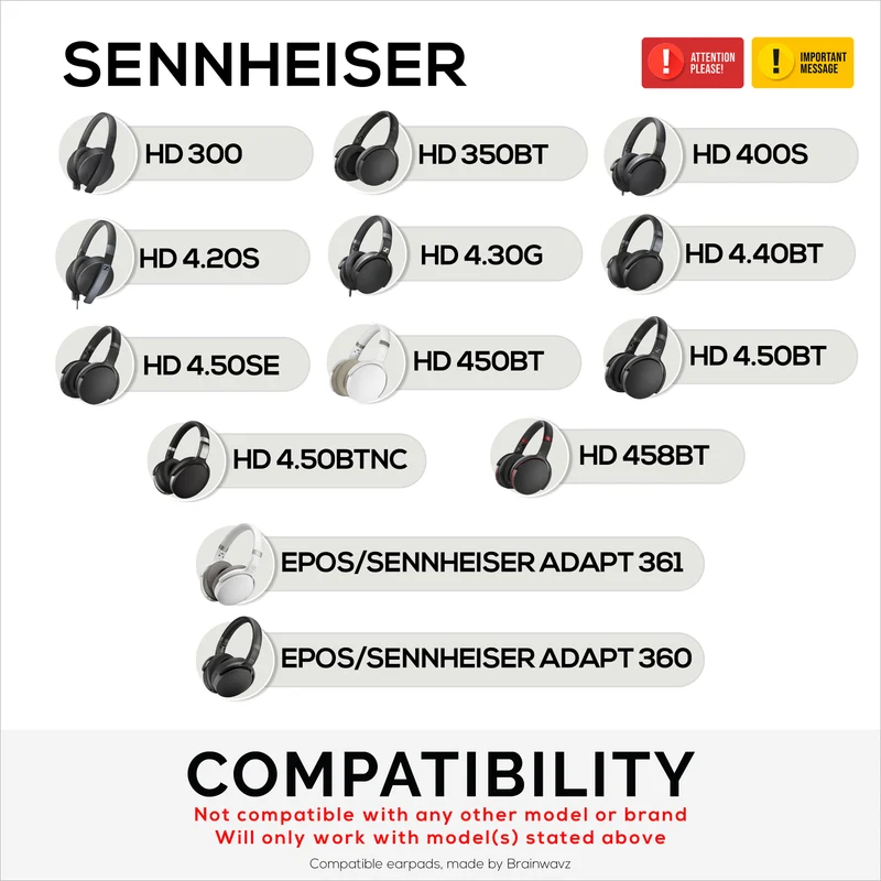 Pad Telinga Gantian untuk Sennheiser HD4.50BT HD4.50BTNC HD450BT HD4.50SE HD4.40BT HD4.30G HD4.20S HD458BT HD450 HD400S HD 350BT. Kulit PU Lembut + Busa Memori