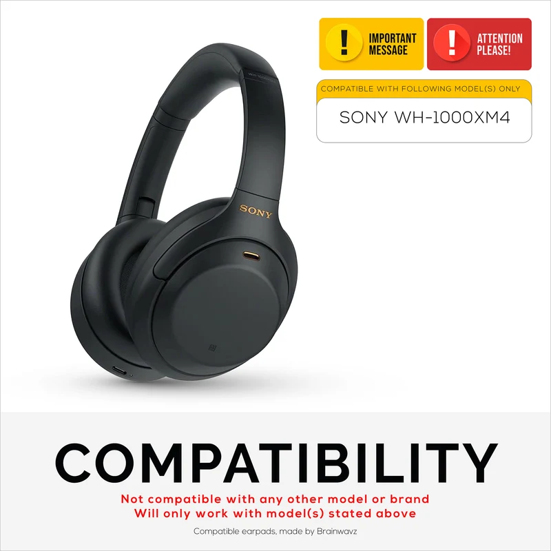 Sony WH-1000XM4 Ersatz-Ohrpolster – Ohrpolster aus weichem PU-Leder und Memory-Schaum für zusätzlichen Komfort, einfache und schnelle Installation