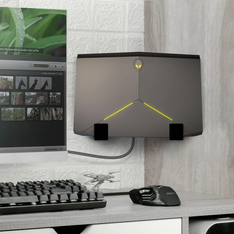 2.5"-Eckkabelbox und Router-Wandhalterung, selbstklebend und schraubbar, für Netzwerk-Switch, Modem, Mesh-WLAN, Apple TV, Kameras, Lautsprecher und mehr, Geräte mit einer Dicke von bis zu 2.5"/63 mm