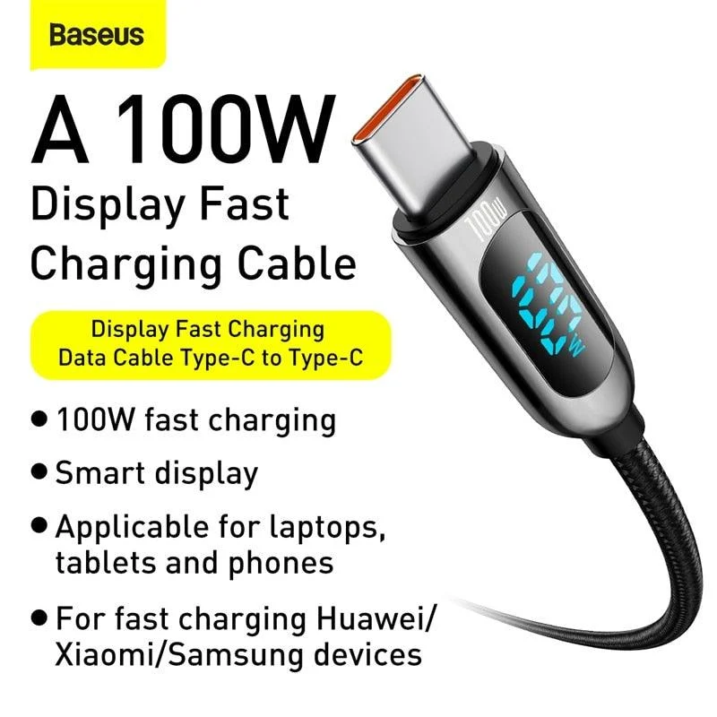 Smartes Schnell-Ladekabel USB Type C mit LED Display (bis 100W)