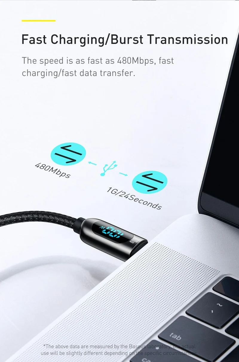 Smartes Schnell-Ladekabel USB Type C mit LED Display (bis 100W)