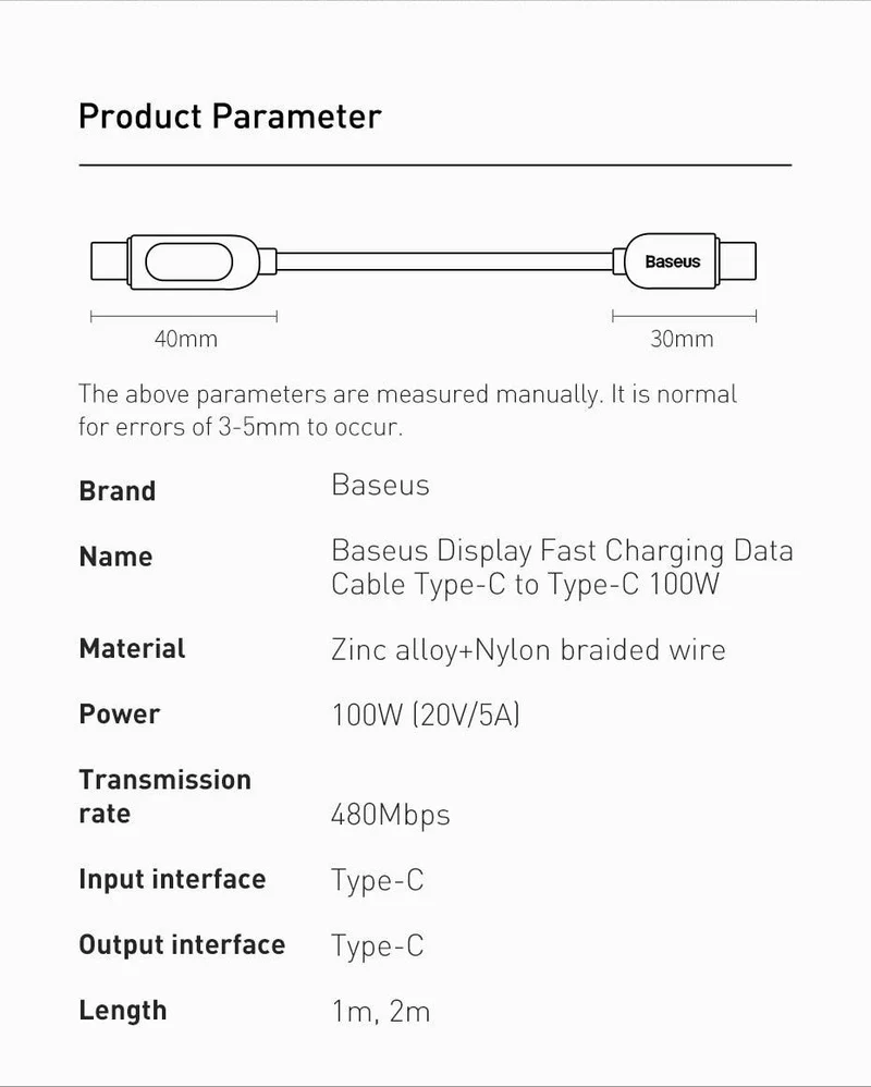 Smartes Schnell-Ladekabel USB Type C mit LED Display (bis 100W)