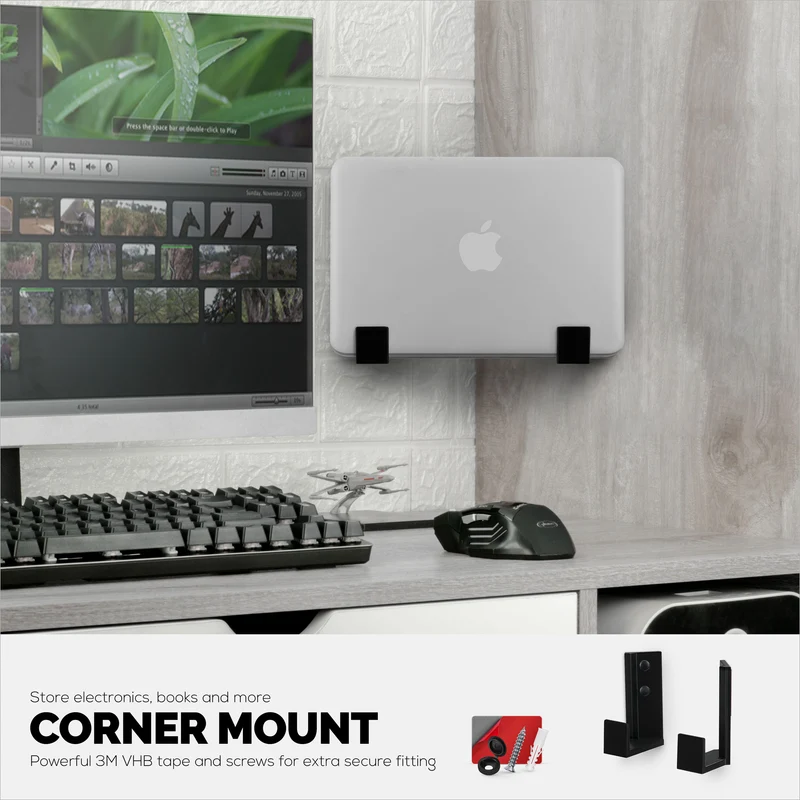 1.5-Zoll-Eckkabel- und Router-Wandhalterung, selbstklebend und schraubbar, für Router, Netzwerk-Switch, Modem, Mesh-WLAN, Apple TV, Kameras, Lautsprecher und mehr