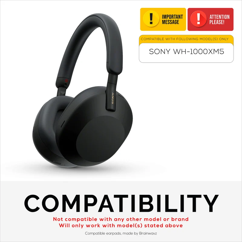 Sony WH-1000XM5 Ersatz-Ohrpolster – Ohrpolster aus weichem PU-Leder und Memory-Schaum für zusätzlichen Komfort, einfache und schnelle Installation