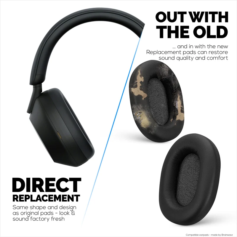 Sony WH-1000XM5 Ersatz-Ohrpolster – Ohrpolster aus weichem PU-Leder und Memory-Schaum für zusätzlichen Komfort, einfache und schnelle Installation