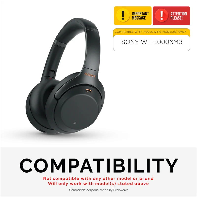 Sony WH-1000XM3 Ersatz-Ohrpolster – Ohrpolster aus weichem PU-Leder und Memory-Schaum für zusätzlichen Komfort, einfache und schnelle Installation