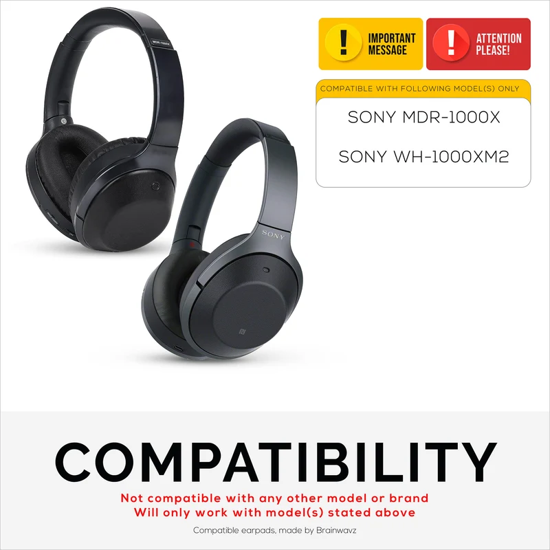 Sony WH-1000XM2 & MDR-1000X Ersatz-Ohrpolster – Ohrpolster aus weichem PU-Leder und Memory-Schaum für zusätzlichen Komfort, einfache und schnelle Installation