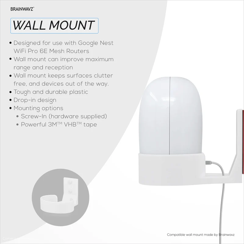 Pemasangan Dinding Untuk Penghala Google Nest WiFi Pro 6E Mesh, Mudah Dipasang Pendakap Pemegang, Kurangkan Gangguan & Kekacauan