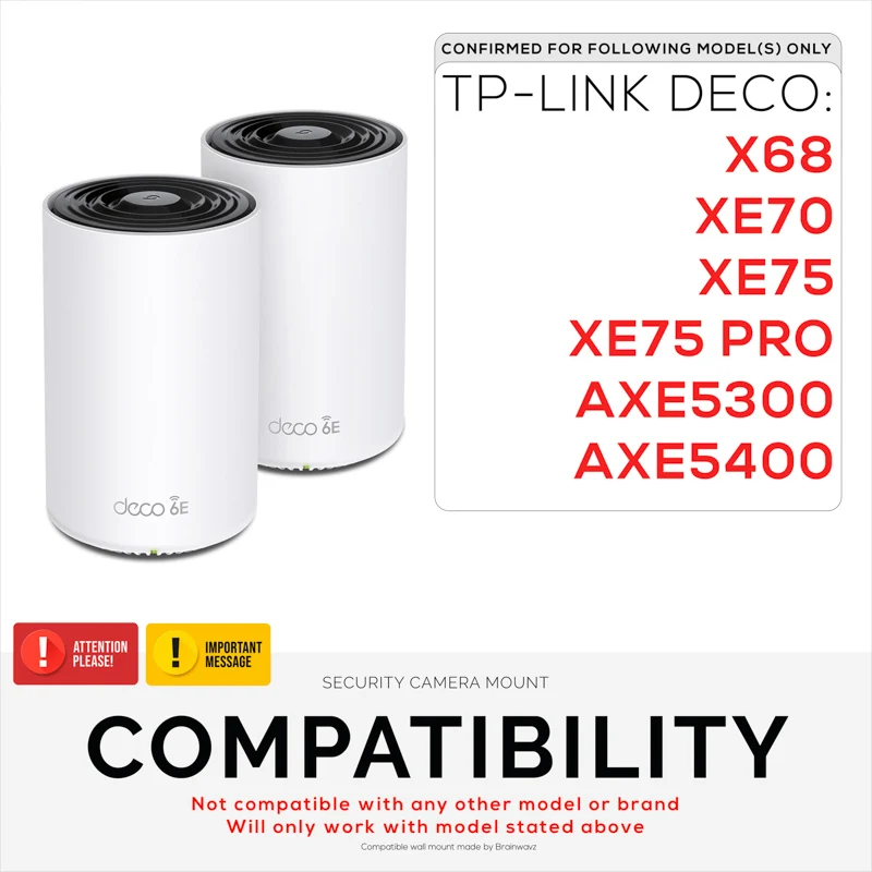 Schraubenlose Wandhalterung für TP-Link Deco X68, XE70, XE75, XE75 PRO, AXE5300 und AXE5400, einfach zu installieren, keine Unordnung, reduziert Störungen und erhöht die Reichweite, selbstklebende Halterung zum Aufkleben, weiß von Brainwavz