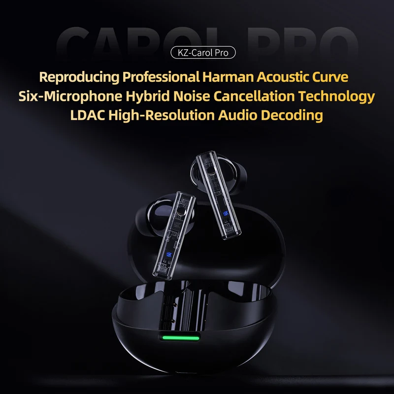 【KZ Carol Pro】True Wireless Earbuds, Bluetooth 5.4 HiFi Deep Bass Stereo Headphones, Active Noise Cancelling