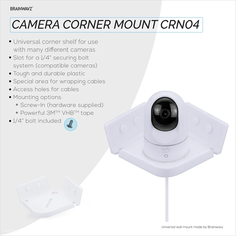 Tilt Corner Baby Monitor & Security Camera Wall Mount Holder Serasi dengan Wansview, Blink, TP Link, Ring & Lagi (CRN04)