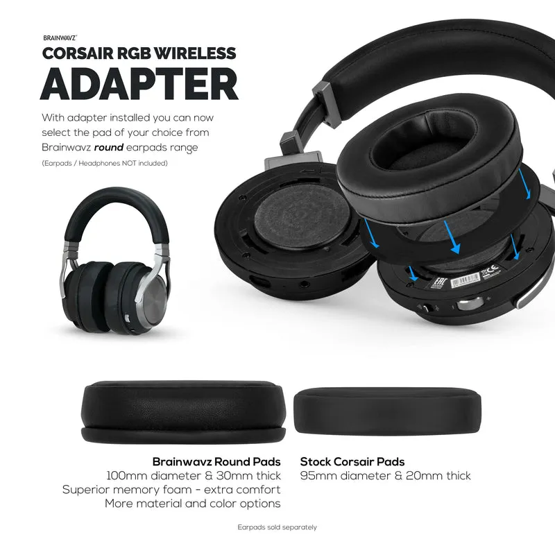 Ohrpolster-Adapterring für Corsair Virtuoso RGB Wireless Gaming Headset – zur Verwendung mit Brainwavz Ersatz-Ohrpolstern rund 100 mm