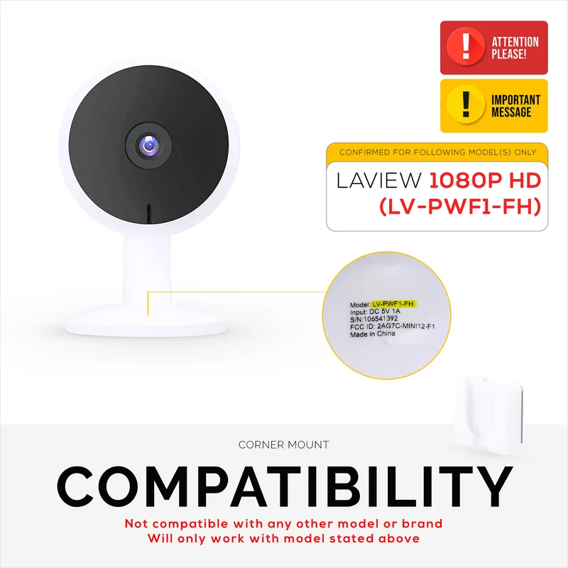Eckwandhalterung für LaView LV-PWF1 1080P HD-Innenkamera, selbstklebende Sicherheitskamera-Halterung, reduziert tote Winkel und Unordnung, selbstklebend und einschraubbar