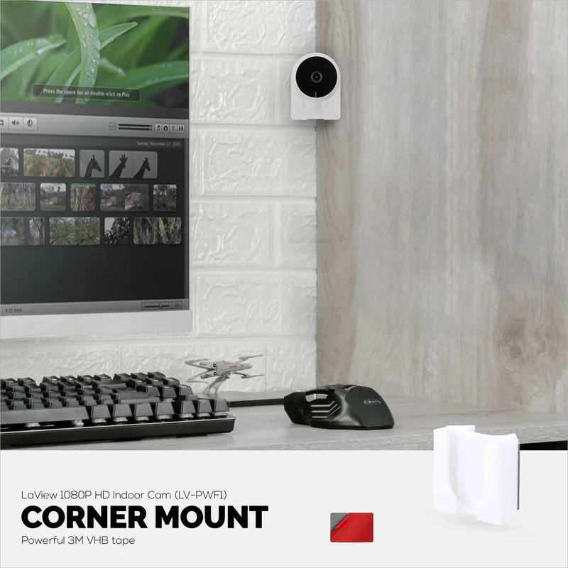 Eckwandhalterung für LaView LV-PWF1 1080P HD-Innenkamera, selbstklebende Sicherheitskamera-Halterung, reduziert tote Winkel und Unordnung, selbstklebend und einschraubbar