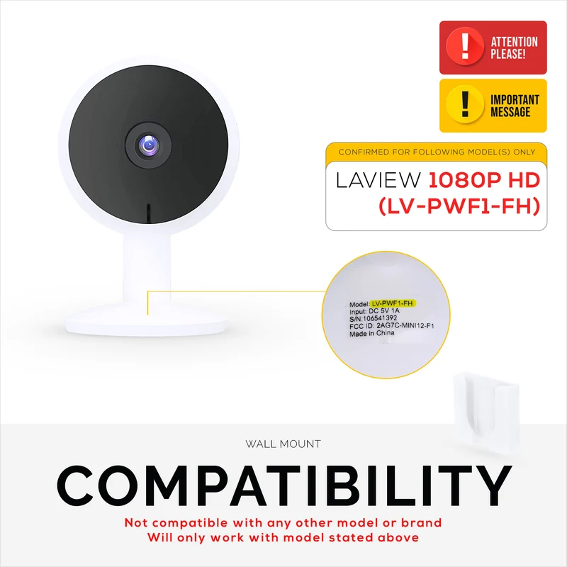 Pemasangan Dinding untuk Kamera Dalaman HD LaView LV-PWF1 1080P HD, Pendakap Pemegang Cam Keselamatan Pelekat, Kurangkan Bintik Buta & Kekacauan, Pelekat & Pemasangan Skru Dalam