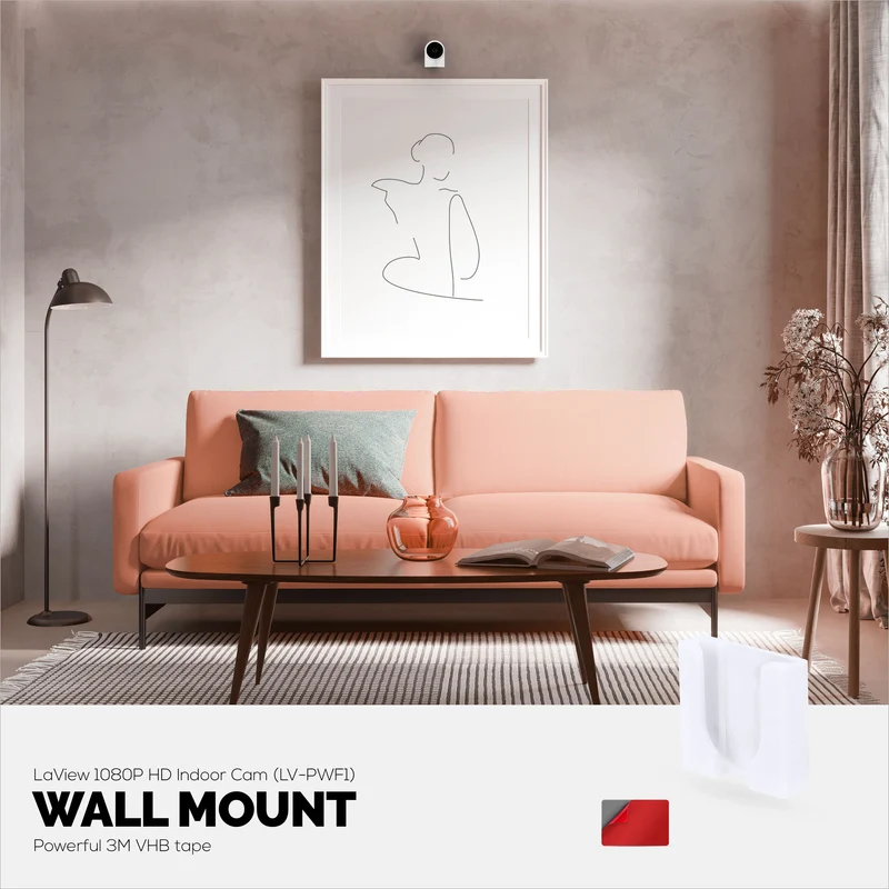 Pemasangan Dinding untuk Kamera Dalaman HD LaView LV-PWF1 1080P HD, Pendakap Pemegang Cam Keselamatan Pelekat, Kurangkan Bintik Buta & Kekacauan, Pelekat & Pemasangan Skru Dalam