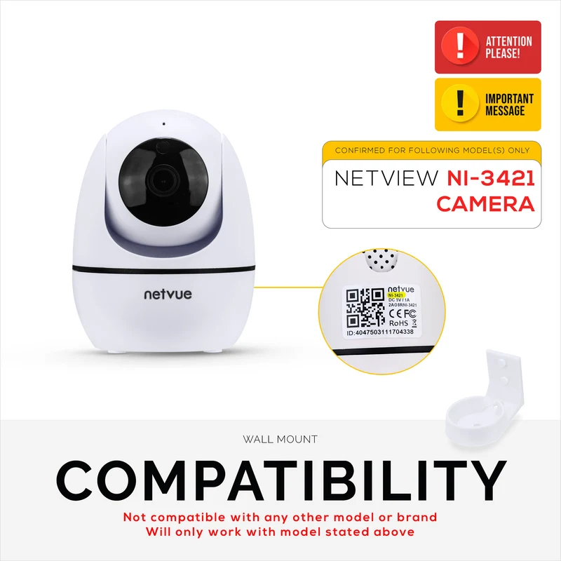 Pemasangan Dinding untuk Kamera Dalaman Haiwan Kesayangan & Bayi NETVUE NI-342, Pendakap Pemegang Kamera Keselamatan Pelekat, Kurangkan Bintik Buta & Kekacauan, Pelekat & Pemasangan Skru Dalam