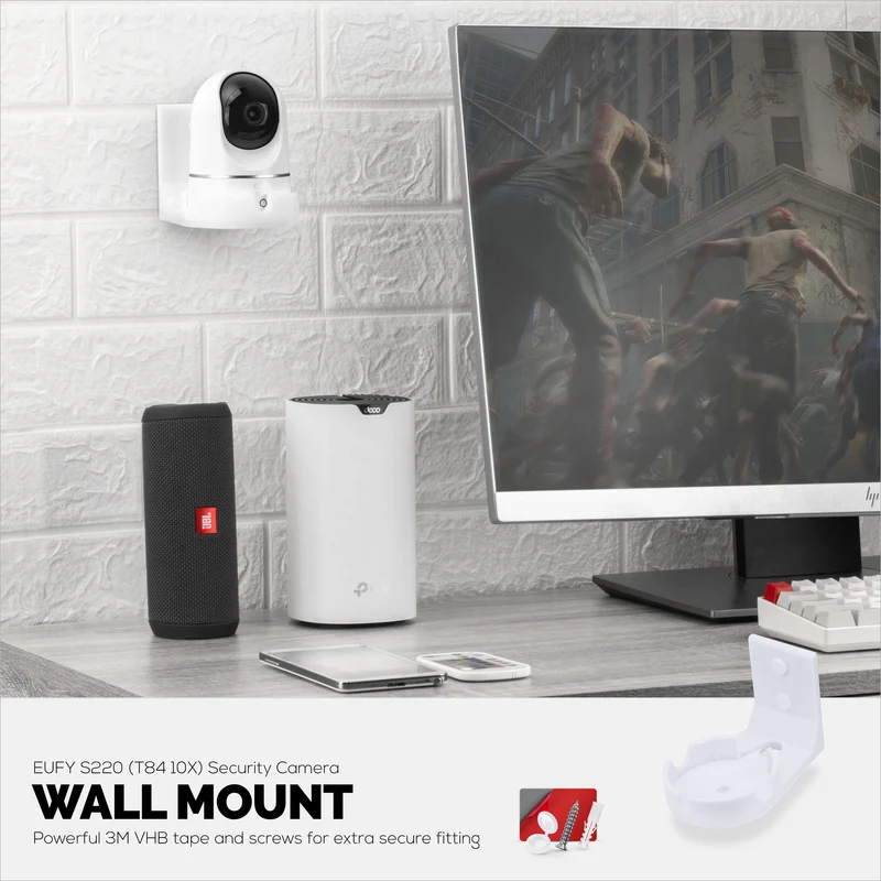 Schraubenlose Wandhalterung für die Kamera Eufy T8400X (IndoorCam E220 / S220), starker VHB-Kleber, einfach zu installierende Halterung, kein Durcheinander, weniger tote Winkel und bessere Sicht, Halterungshalterung