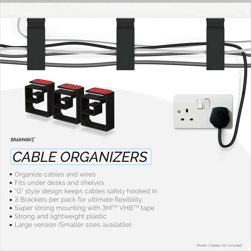 3-teiliger VHB-Kabel-Organizer-Halter, für schwere Kabel, PC-Kabel und Drähte mit starkem Klebstoff, Verwaltungssystem zur Untertischmontage – XL