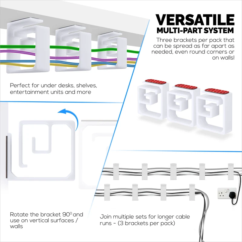 3-teiliger VHB-Kabel-Organizer-Halter, für schwere Kabel, PC-Kabel und Drähte mit starkem Klebstoff, Verwaltungssystem zur Untertischmontage – XL