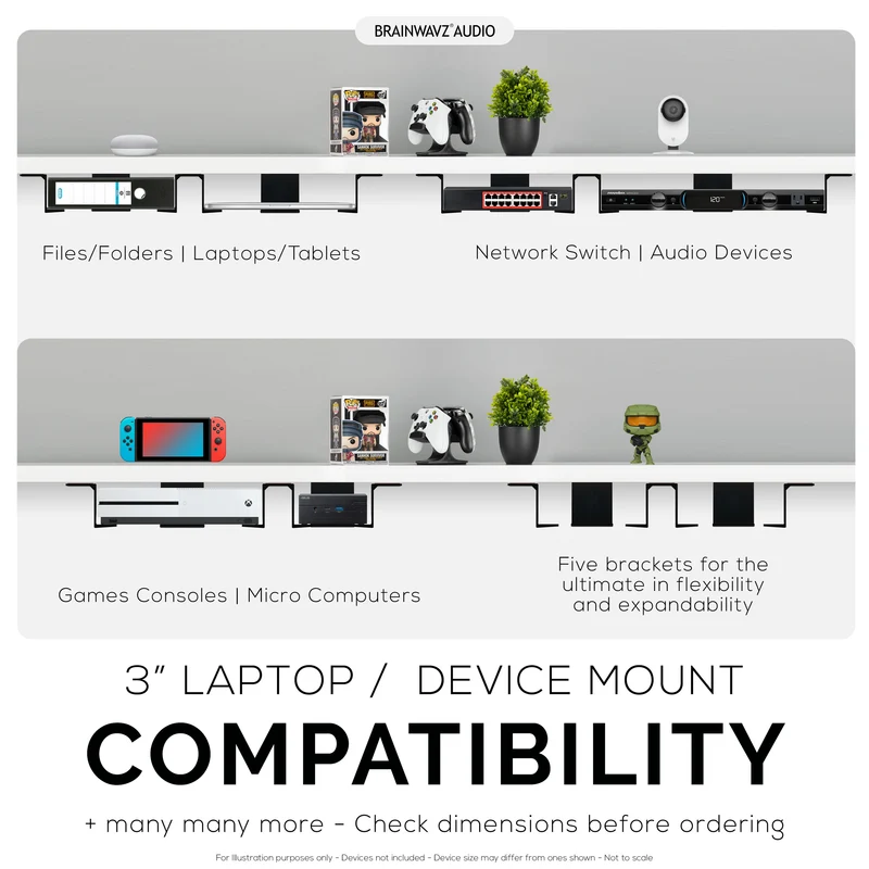 Kembar Di Bawah Meja Komputer riba & Pemegang Peranti Lekapkan, Pelekat & Skru Masuk, Peranti sehingga 3" Seperti Komputer Kecil Komputer riba Macbook Permukaan Papan Kekunci Penghala Modem Kotak Kabel Suis Rangkaian & Banyak Lagi