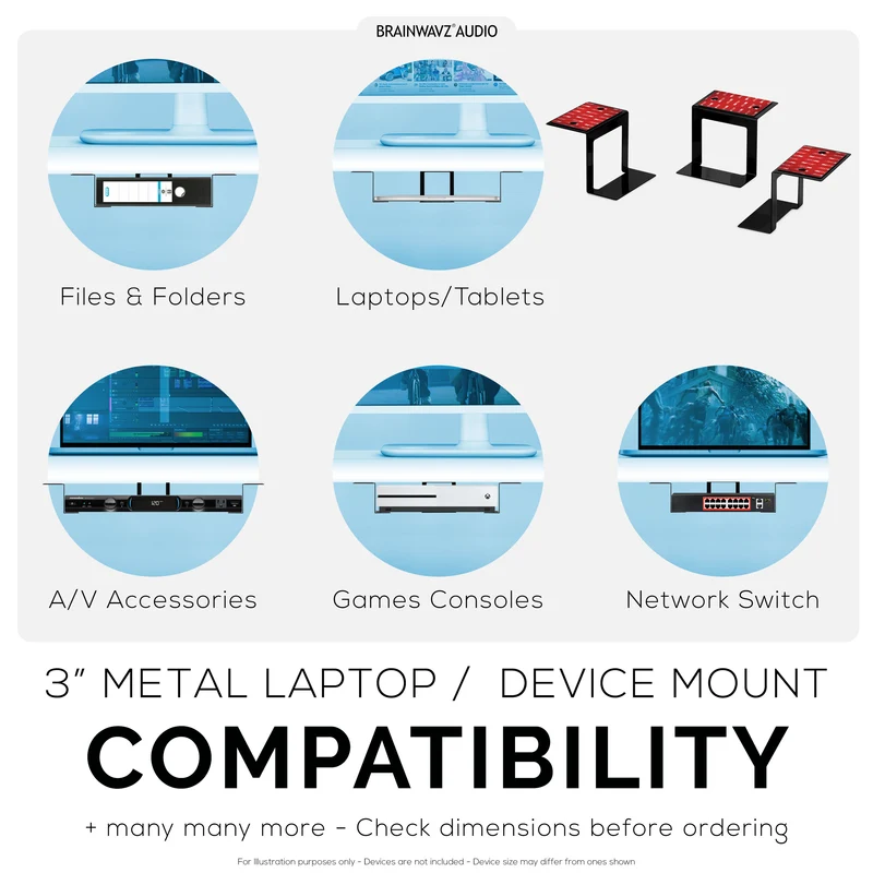 3-Zoll-Laptop-, Kabelbox- und Router-Halterung aus Metall unter dem Schreibtisch, selbstklebend und einschraubbar, hält bis zu 3-Zoll-Geräte wie kleine Computer, Macbook, Surface, Tastatur, Netzwerk-Switch, Modems und mehr