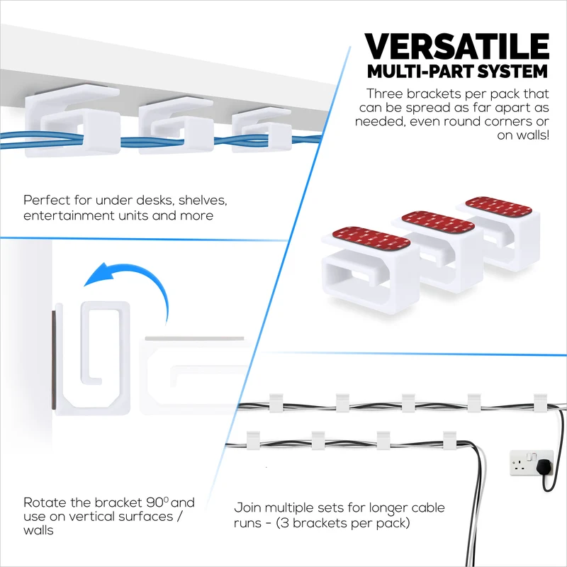 3-teiliger VHB-Klebe-Kabel-Organizer-Halter, für schwere Kabel, PC-Kabel und -Drähte mit starkem Klebstoff, Verwaltung unter dem Schreibtisch – klein