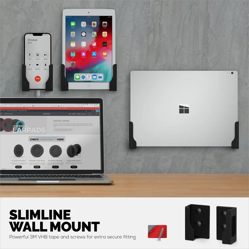 Selbstklebende Tablet- und Slim-Laptop-Wandhalterung für iPad, Android, Macbook, Surface, iPad Air, Mini & Pro, Galaxy Tab Note eBooks, Kindle und mehr
