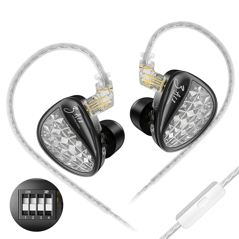 【KZ ZA12】Hybrid 4BA+2DD In-ear Monitors Earphones HIFI Earbuds IEM Headphones for Gaming, Noise Cancelling