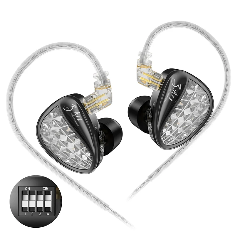 【KZ ZA12】Hybrid 4BA+2DD In-ear Monitors Earphones HIFI Earbuds IEM Headphones for Gaming, Noise Cancelling