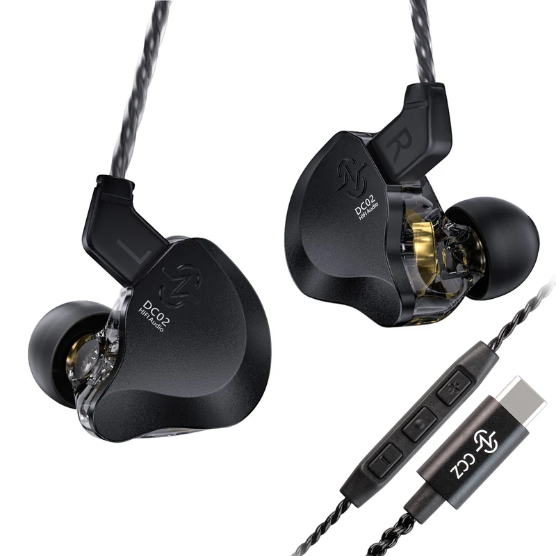 【CCZ SOLO DC02】Dual Magnetic Circuit DD HIFI IEM Headphones, Wired Gaming Earbuds Noise Cancelling