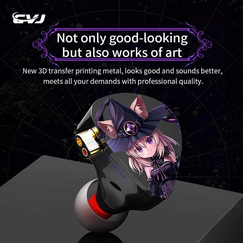 【CVJ Night Elf】 Dual-Channel Three-Unit in Ear Monitor Wired Earbuds with DLC Diamond Diaphragm IEM Earphones