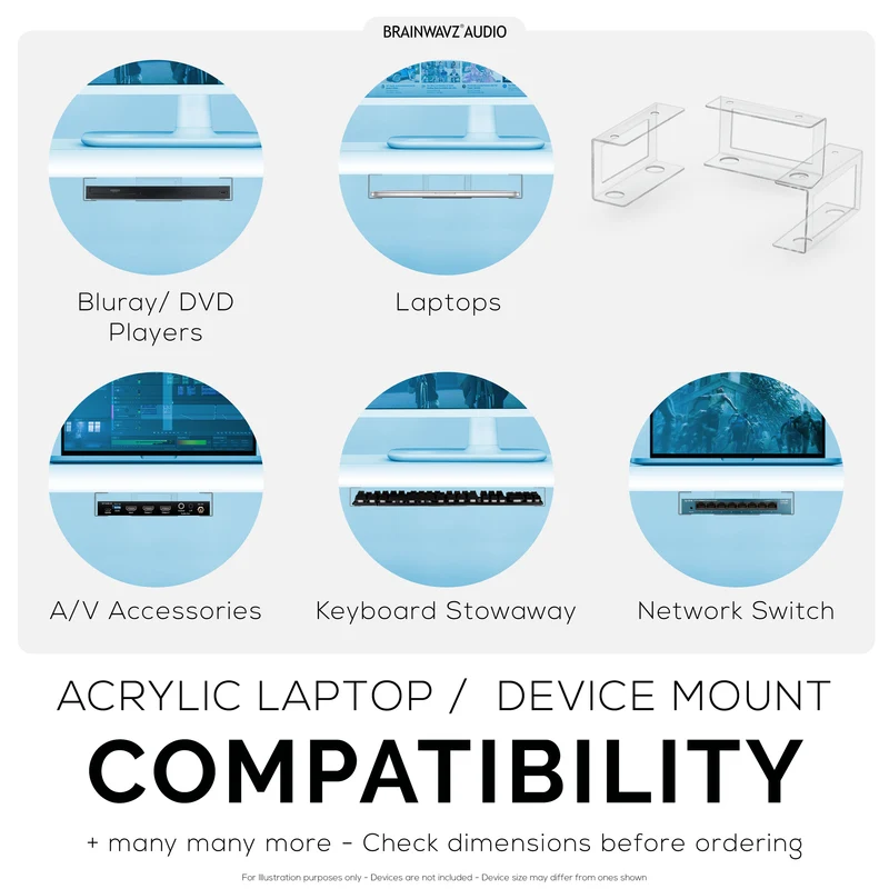 Laptop-Halter unter dem Schreibtisch, transparente VHB-Halterung und einschraubbare Geräte wie Laptops, Macbooks, Oberflächentastatur, Router, Modems, Kabelbox, Netzwerk-Switch und mehr